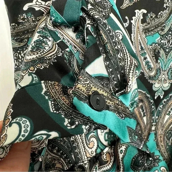 Brody Myles Blouse Collared Buttons Green/Blue/White Patterned Size Small - Picture 7 of 16